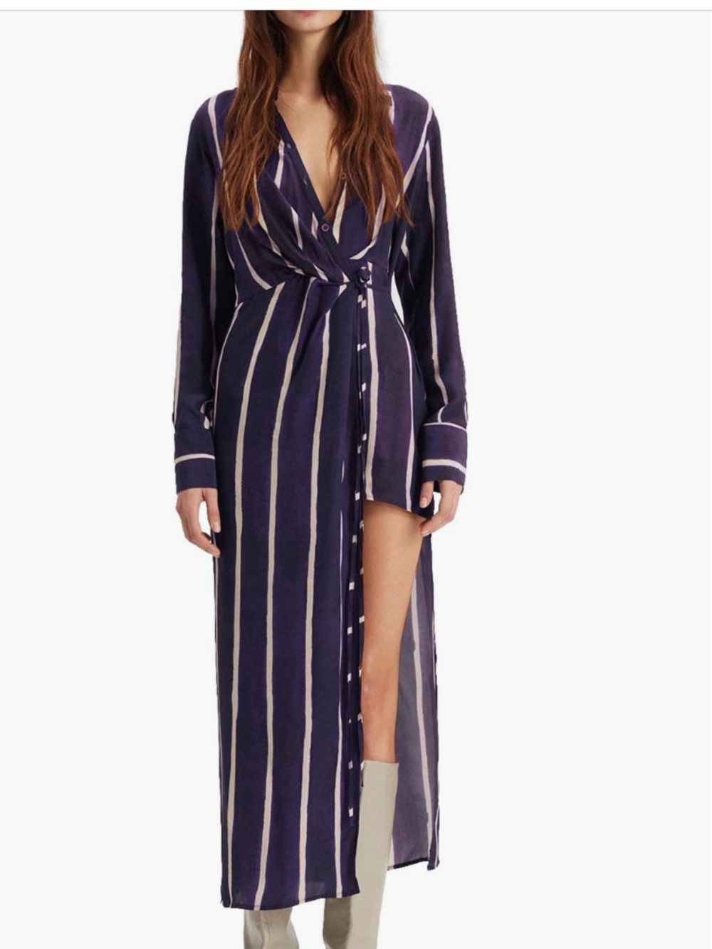Theo Selena striped draped shirt dress. Size Large